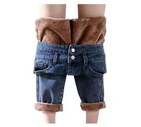 Womens Fleece Lined Jeans Winter Warm High Waisted Stretch Denim Pants Thick Skinny Straight Leg Jeans Casual Jeggings Stretchy Yoga Denim Pants with Pockets