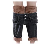 Womens Fleece Lined Jeans Winter Warm High Waisted Stretch Denim Pants Thick Skinny Straight Leg Jeans Casual Jeggings Stretchy Yoga Denim Pants with Pockets