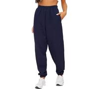 Womens Fleece Lined Jogger Pants, Ladies Casual Pockets Oversized Jogging Tracksuit Bottoms, Soft Warm Elasticated Stretchy High Waist Jog Trouser Sport Gym Yoga Loungwear, Navy Blue, 8