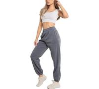 Womens Fleece Lined Jogger Pants, Ladies Casual Pockets Oversized Jogging Tracksuit Bottoms, Soft Warm Elasticated Stretchy High Waist Jog Trouser Sport Gym Yoga Loungwear, Charcoal, 16-18