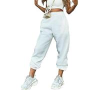 Womens Fleece Lined Jogger Pants, Ladies Casual Pockets Oversized Jogging Tracksuit Bottoms, Soft Warm Elasticated Stretchy High Waist Jog Trouser Sport Gym Yoga Loungwear, White, 24-26