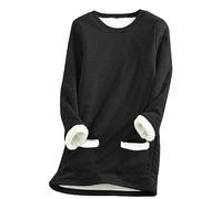 Womens Fleece Lined Jumper UK Sale Clearance,Winter Warm Ladies Sweatshirt with Pocket Solid Color Plush Sweater Pullover Sweater Casual Thick Velvet Plaid Fleece Tops Plus Size 8-22 Black