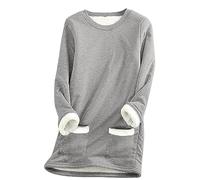 Womens Fleece Lined Jumper UK Sale Clearance,Winter Warm Ladies Sweatshirt with Pocket Solid Color Plush Sweater Pullover Sweater Casual Thick Velvet Plaid Fleece Tops Plus Size 8-22 Gray