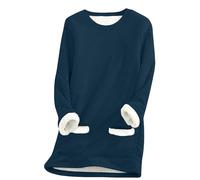 Womens Fleece Lined Jumper UK Sale Clearance,Winter Warm Ladies Sweatshirt with Pocket Solid Color Plush Sweater Pullover Sweater Casual Thick Velvet Plaid Fleece Tops Plus Size 8-22