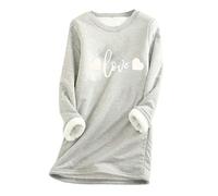 Womens Fleece Lined Jumpers UK Sale Clearance,Winter Warm Tunic Tops Ladies Sweatshirts Love Print Plush Sweater Pullover Underwear Round Neck Blouses Casual Thick Velvet Fleece Tops Plus Size 8-18