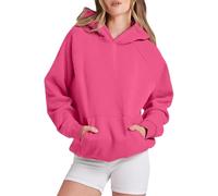 Women's Fleece Lined Loose Fit Hoodies Casual One Shoulder Fall Soft Hooded Outfits for Teens Solid Oversized Goth Tops Clothes Y2K Cool Sweaters Cute Country Graphic Plain Hot Pink