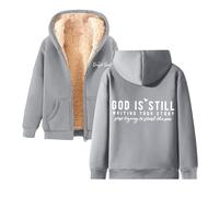 Women's Fleece Lined Sherpa Essentials Hoodies Winter Zipper Fall Thermal Pullover Hoodies for Teens Fuzzy Sport Hooded Graphic Casual Personalized Thick Tops with Designs Cute Plain Grey