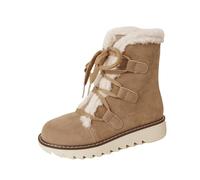 Womens Fleece Lined Snow Boots Plush Warm Faux Fur Shoes Classic Comfort Hiking Durable Ankle Booties Wedge Lace Up Cozy Boot