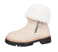 Womens Fleece Lined Snow Boots Winter Warm Waterproof Ankle Boots Ladies Side Zip Block Heel Non Slip Pull on Booties Comfortable Casual Outdoor Walking Booties for Fall Winter Size 3-8