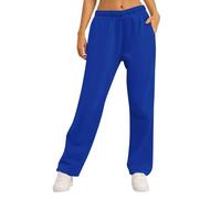 Women's Fleece Lined Straight Leg Joggers Cotton Polyester Blend Warm Sweatpants Ladies Elastic Waist Autumn Winter Lounge Bottoms Casual Walking Trousers Dark Blue