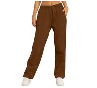 Women's Fleece Lined Sweatpants Winter Straight-Leg Womens Joggers Thermal Warm Tracksuit Bottom Baggy Athletic Jogger Fleece Pants Plain Sports Trousers Jogging Trousers for Ladies (A12-Coffee, S)