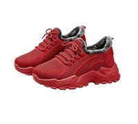 Womens Fleece-Lined Trainers, Knit Platform Orthopedic Sneakers Lace-Up Non-Slip Warm Thick Sole Walking Shoes Wide Fit Arch Support Athletic Shoes Size 5.5 Red