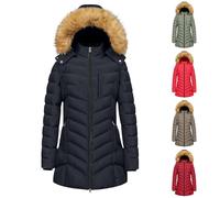 Womens Fleece Lined Waterproof Coats Winter Classic Warm Outerwear Thicken Overcoat with Hooded Pockets Ladies Outdoor Arctic Zip Long Velvet Faux Fur Jackets