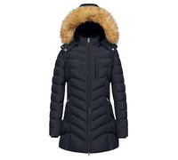Womens Fleece Lined Waterproof Coats Winter Classic Warm Outerwear Thicken Overcoat with Hooded Pockets Ladies Outdoor Arctic Zip Long Velvet Faux Fur Jackets