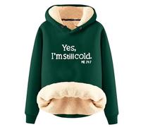 Women's Fleece Long Sleeve Hoodie Non Zip Up Yes I'm Cold Sweatshirt Winter Warm Thick Sherpa Fleece Lined Hoodies Fuzzy Jumpers with Hood Soft Comfy Pullover Winter Warm Coats Hooded Outwear Tops