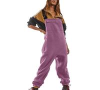 Women's Fleece Overalls with Adjustable Shoulder Straps and Multiple Pockets, Cosy Winter Dungarees for Casual Daily Wear, Outdoor Activities and Seasonal Comfort Purple