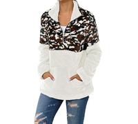 Women'S Fleece Pullover Sweatshirt Quarter Zip Ladies Sweatshirts Without Hood Plus Size Fashion Cosy Warm Leopard Print Crop Top With Pockets Splicing Pullover Sweaters Classic-Fit Cute Sweaters