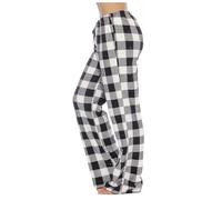 Womens Fleece Pyjama Bottoms Ultra Soft Checked Lounge Pants Bottoms with Checked Pattern Flannel Fleece Trousers Classic Casual Trousers (White, M)