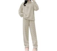 Women's Fleece Pyjama Sets Cozy Flannel Pjs for Women Sets Sherpa Fleece Pyjamas Womens Long Sleeves Turtleneck Jacquard Zipper Sweater Warm Elastic Waist Trousers Ladies Fluffy Soft Loungewear White