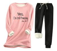 Womens Fleece Pyjamas Set 2 Piece Outfit Lounge Wear Sets Teddy Bear Pjs Fluffy Ladies Long Sleeve Top and Plush Pants Soft Pajamas Sets Pockets Sherpa Lined Winter Warm Cozy Nightwear Loose Tracksuit