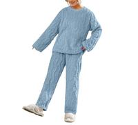 Womens Fleece Pyjamas Set 2 Piece Winter Warm Fluffy Sleepwear Cozy Long Sleeve with Trousers Thermal Pajamas Cosy Nightwear for Cold Nights Soft Loungewear Pjs Outfits One Size