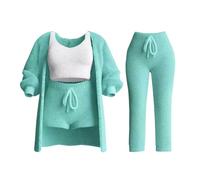 Womens Fleece Pyjamas Set Fluffy Soft Twosie Pyjama Sets Winter Warm Pjs Sherpa Loungewear Faux Fur Cosy Nightwear Comfort Loose 4 Piece Outfit Ladies Thick Plush Pajamas