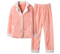 Womens Fleece Pyjamas Set Fluffy Soft Twosie Pyjama Sets Winter Warm Pjs Sherpa Loungewear Faux Fur Cosy Nightwear Comfort Loose 2 Piece Outfit with Pockets Ladies Thick Plush Pajamas