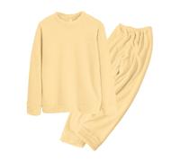 Womens Fleece Pyjamas Set Plus Size Winter Fluffy Pjs Set Soft Warm Fuzzy Lounge Wear Sets Long Sleeve Crewneck Tops And Elastic Waist Bottoms Comfy Plush Loungewear Loose Christmas Sleepwear Yellow