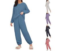 Womens Fleece Pyjamas Sets Fluffy Soft Warm Cosy 2 Pieces Pjs Sets Solid Color-Fleece Pullover Women And Wide Leg Pants Winter Warm Comfy Towel Pjs Thick Plush Flannel Ladies Loungewear Nightwear
