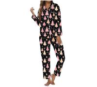 Womens Fleece Pyjamas Sets Long Sleeve Winter Warm PJS, Fashion Personalized Women's Nightwear Soft Warm Women's Pyjama Sets Black