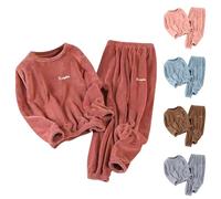Womens Fleece Pyjamas Sets Long Sleeve Winter Warm Pjs - Womens Fluffy Loungewear Pyjamas Sets - Nightwear Sleepwear Set 2 Piece Nightwear Suits Plus Size Petite Loungewear Set Warm Lounge wear