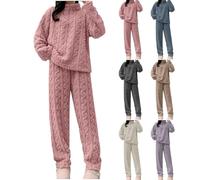Womens Fleece Pyjamas Sets Long Sleeve Winter Warm Pjs Womens Fluffy Pyjamas Soft Sleepwear 1/4 Zip Coral Fleece Sleepwear Quarter Zip Pullover And Wide Leg Pants Set Comfy Towel Nightwear