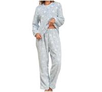 Women's Fleece Pyjamas Sets Warm Fluffy Pjs Thicken Soft Fuzzy Long Sleeve Nightwear Tops and Pants Two Piece Lounge Wear 2Pc Heart Graphic Winter Sleepwear Blue