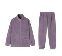 Women's Fleece Pyjamas Sets Warm Fluffy Pjs with Pockets Fluffy Loungewear Sleepwear Casual Loose Zip Up Jcket Lounge Pants Plush Thick Winter Nightwear Teddy Bear Coat Pajama White