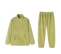 Women's Fleece Pyjamas Sets Warm Fluffy Pjs with Pockets Fluffy Loungewear Sleepwear Casual Loose Zip Up Jcket Lounge Pants Plush Thick Winter Nightwear Teddy Bear Coat Pajama Green