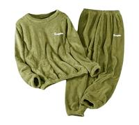 Womens Fleece Pyjamas Sets Winter Soft fluffy Ladies 2 Piece Pjs Thick Plush Loungewear Sleepwear Cozy Comfy Fur Teddy Nightwear Set - Crew Neck Longsleeve Tops and Thermal (Light Green, XXL)