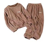 Womens Fleece Pyjamas Sets Winter Soft fluffy Ladies 2 Piece Pjs Thick Plush Loungewear Sleepwear Cozy Comfy Fur Teddy Nightwear Set - Crew Neck Longsleeve Tops and Thermal Bottoms (Coffee, XXXXL)