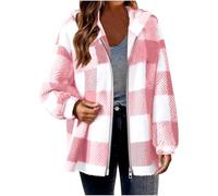 Womens Fleece Shacket Jacket Plus Size, Ladies Plaid Shirt Jacket Oversized Hoodie Teddy Fleece Fuzzy Hooded Coats Zip Up Casual Long Sleeve Fluffy Tartan Checked Coat Size 8-22