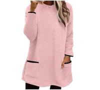 Womens Fleece Tops UK Fall Winter Long Sleeve Crew Neck Pullover Shirts Dressy Casual Solid Color Sherpa Lined Blouse 2025 Comfy Thick Warm Going Out Jumper with Pockets