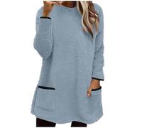 Womens Fleece Tops UK Fall Winter Long Sleeve Crew Neck Pullover Shirts Dressy Casual Solid Color Sherpa Lined Blouse 2025 Comfy Thick Warm Going Out Jumper with Pockets