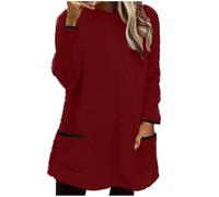 Womens Fleece Tops UK Fall Winter Long Sleeve Crew Neck Pullover Shirts Dressy Casual Solid Color Sherpa Lined Blouse 2025 Comfy Thick Warm Going Out Jumper with Pockets