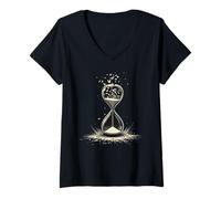 Womens Fleeting Time - Birds Leaving The Hourglass V-Neck T-Shirt