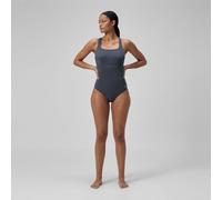 Speedo Women's Flex Band Swimsuit with Integrated Swim Bra | Swim Fitness | Training, Grey Lead/Black, 32