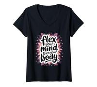 Womens Flex Your Mind Then Your Body - Motivational Yoga V-Neck T-Shirt