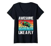 Womens Flies Awesome Like a Fly V-Neck T-Shirt