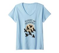 Womens Flight of Shadows Flying Crows V-Neck T-Shirt