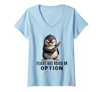 Women's Flight was Never an Option Funny Penguin with Knife V-Neck T-Shirt