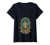 Women's Flight was Never an Option Turkey Knight Warrior Medieval V-Neck T-Shirt