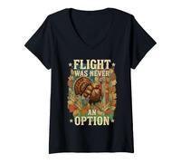 Women's Flight was Never an Option Turkey Thanksgiving Funny Autumn V-Neck T-Shirt