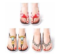 Women's Flip-Flop Design Decorative Socks with Rhinestone & Gem Embellishments - Open-Toe Novelty Ankle Socks for Casual Beach Wear, 3 Pairs Pack, Stylish Summer Footwear Accessory Featuring Jewel